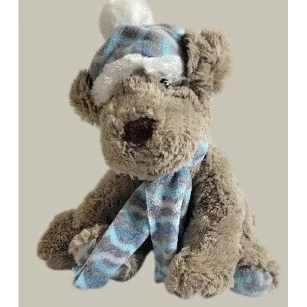 Gentle Treasures Teddy Bear Plush Winter Hat Scarf Stuffed Animal Brown Blue